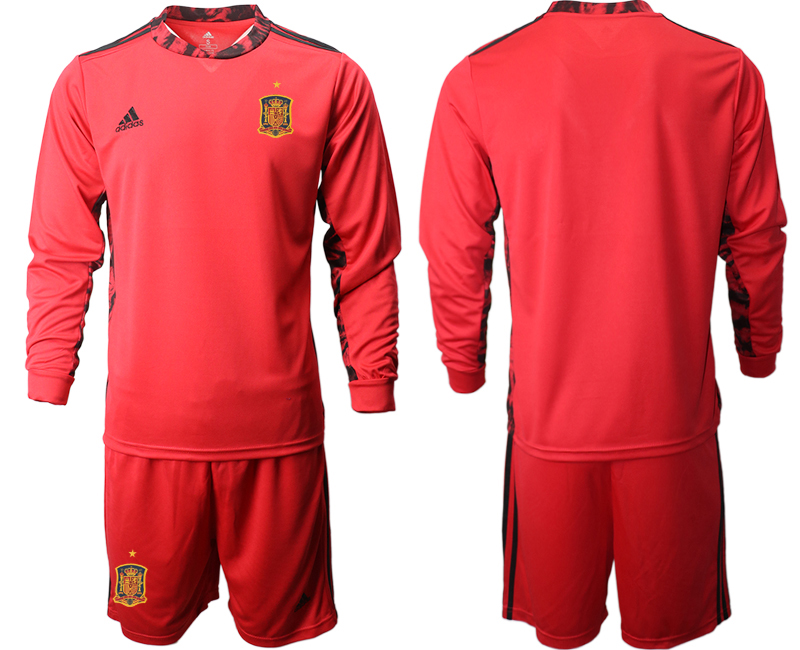 Cheap Men 2021 European Cup Spain red Long sleeve goalkeeper Soccer Jersey